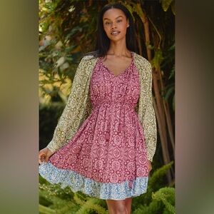 NWT Mahila x Anthropologie Long Sleeve Tie Front Dress Sz M